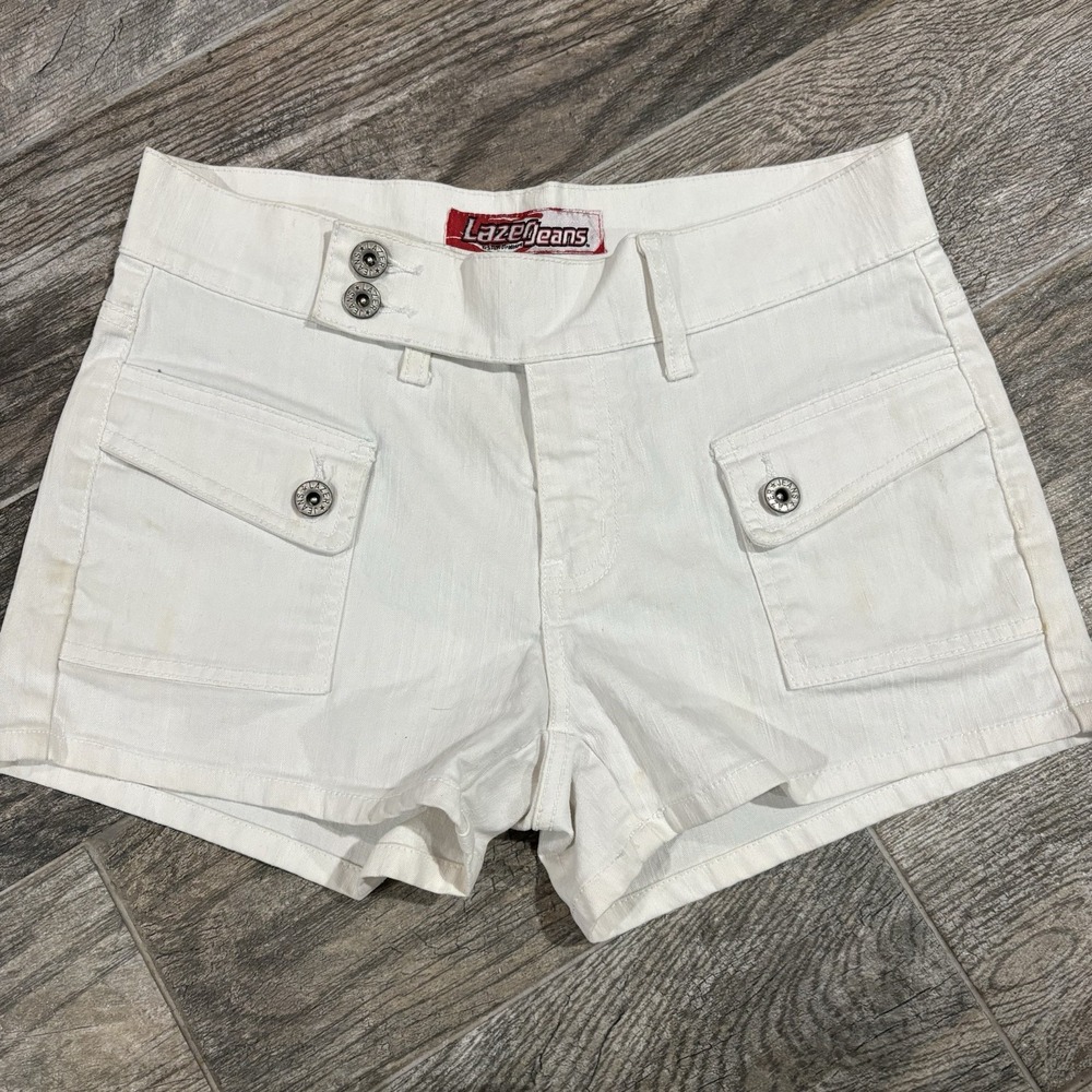 Y2K Lazer Jeans White Denim Mini Shorts Low Rise Women's 9